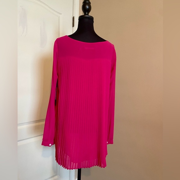 Badgley Mischka Long Sleeve Top Blouse Fuchsia Pink Size S Pleated Back Designer - Picture 4 of 11